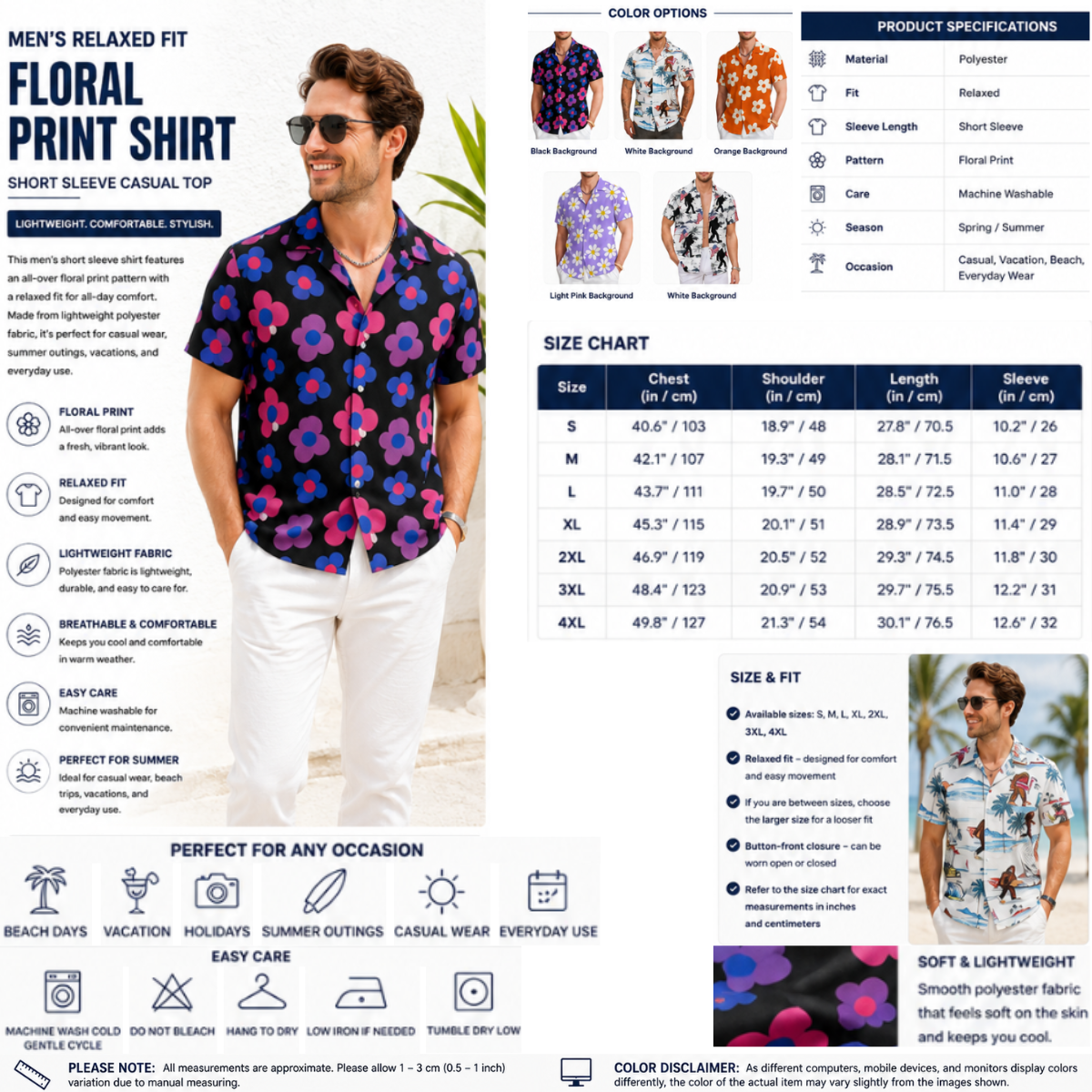 Men's Relaxed Fit Floral Print Shirt – Short Sleeve Casual Top