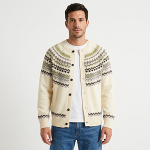 Male model wearing Off White cardigan