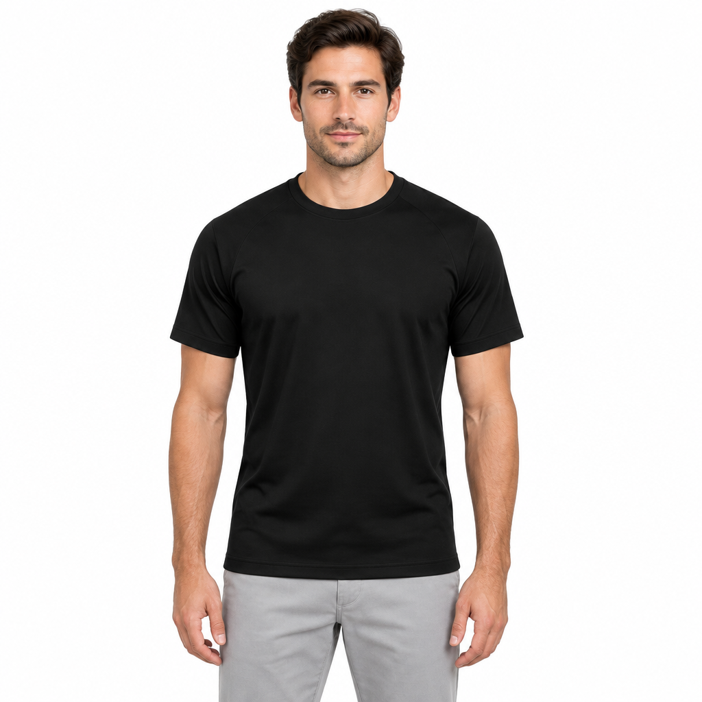 Male model wearing the Black crew-neck T-shirt