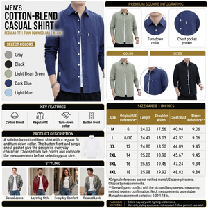 Men’s cotton-blend casual shirt detailed infographic