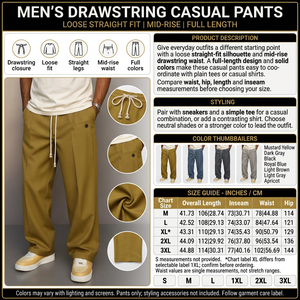 Men’s drawstring casual pants detailed infographic