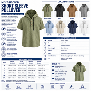 Men’s hooded short-sleeve pullover infographic