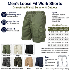 Men’s Loose Fit Work Shorts infographic