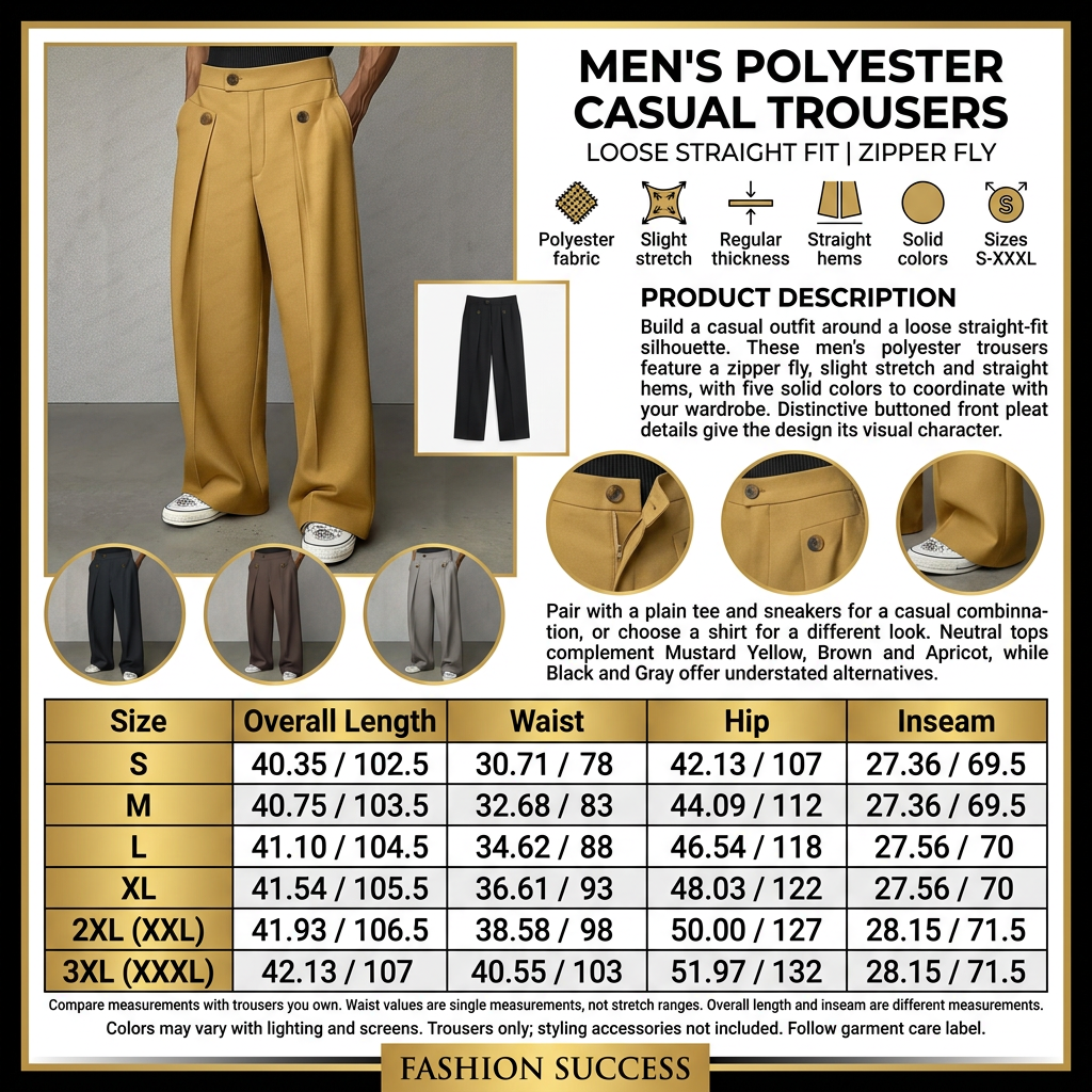 Men’s polyester casual trousers detailed infographic
