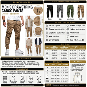 Men’s tapered cargo pants detailed infographic