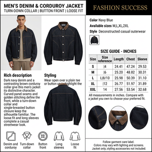 Men's denim and corduroy jacket infographic