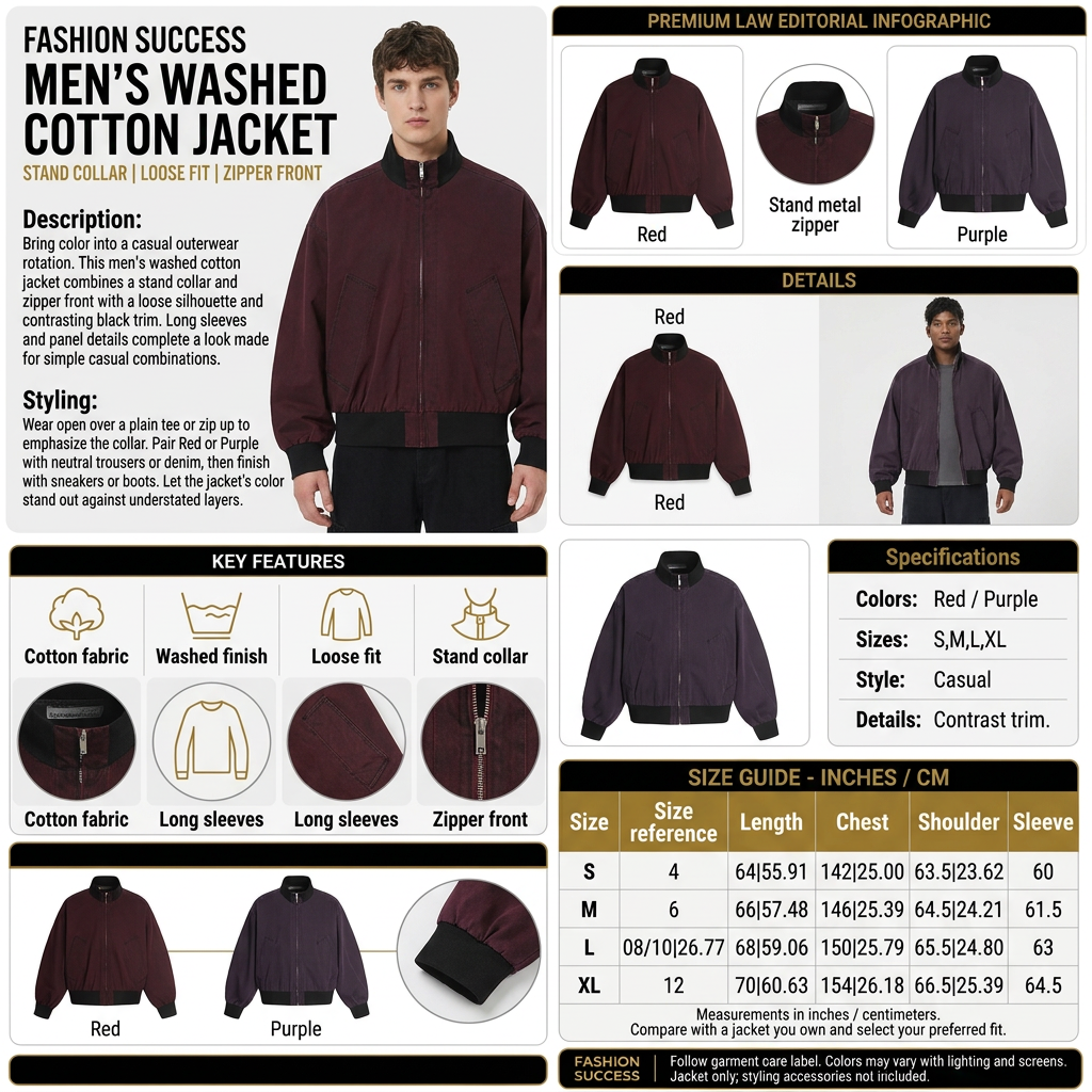Men's washed cotton jacket infographic