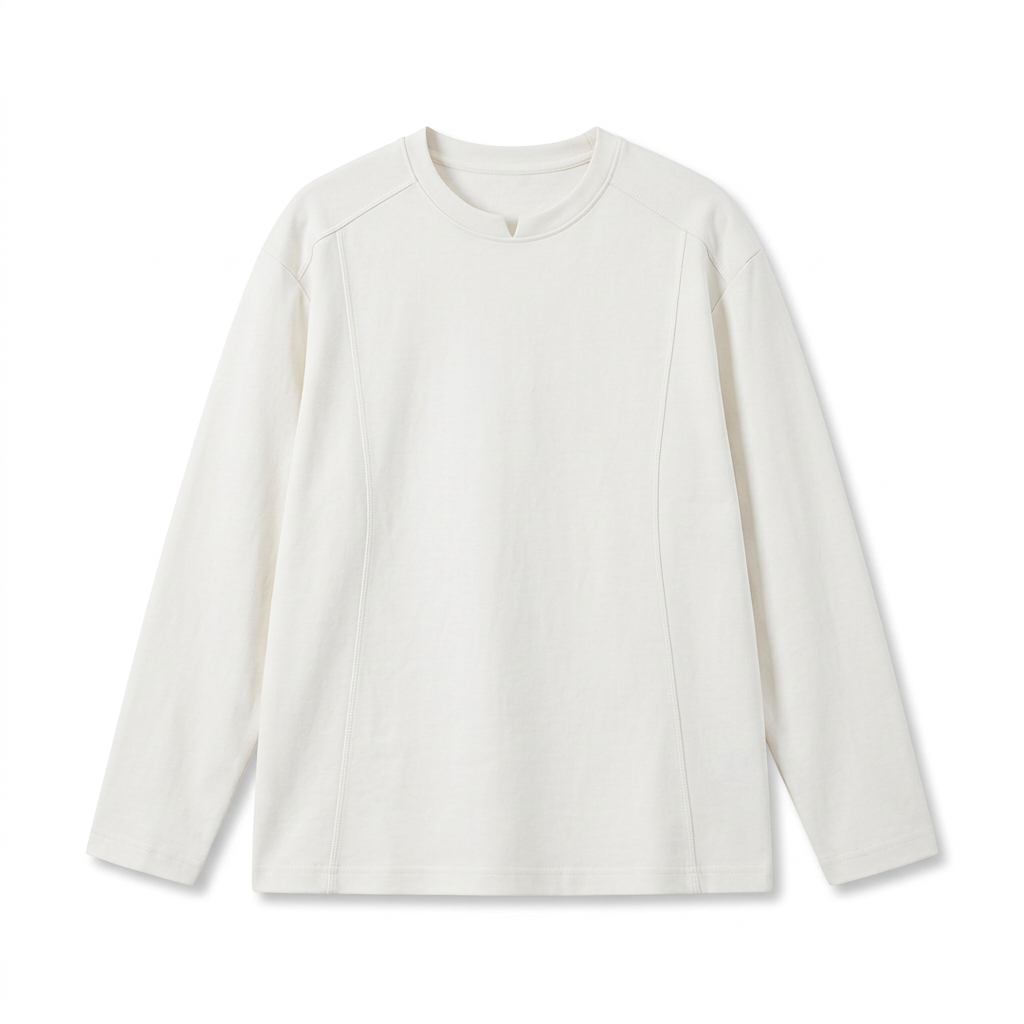 Off-white notched-neck shirt, model removal