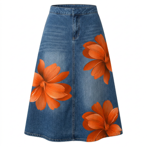 Orange Red floral skirt product-only image