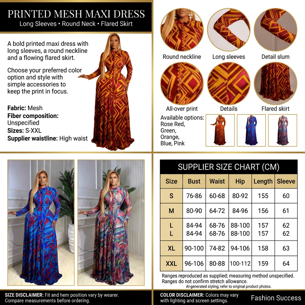 Printed mesh maxi dress detailed infographic
