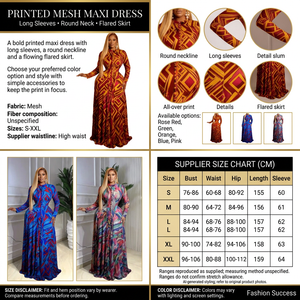 Printed mesh maxi dress detailed infographic