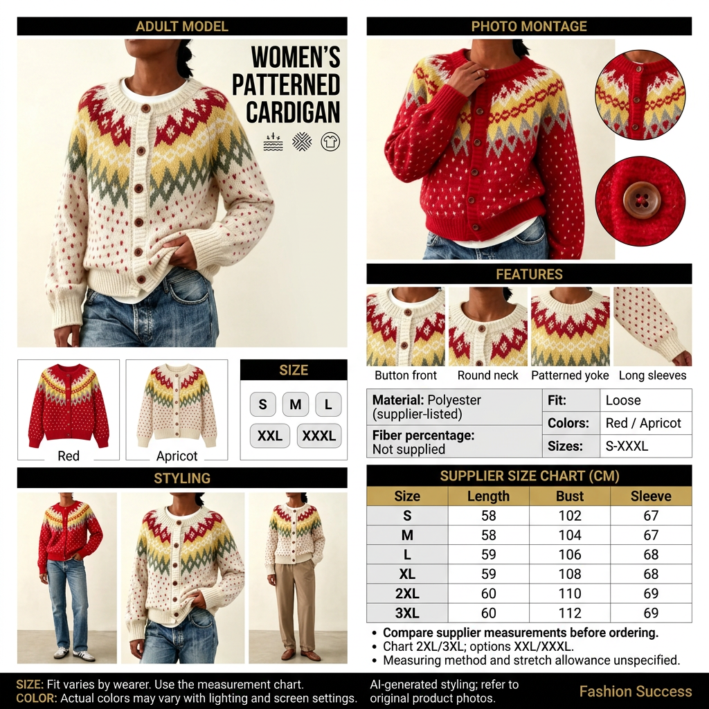Red and Apricot patterned cardigan infographic