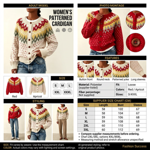 Red and Apricot patterned cardigan infographic