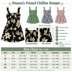 Remade square printed chiffon romper infographic