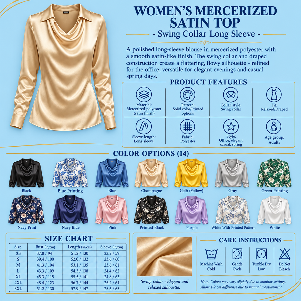 Sky-blue satin top infographic