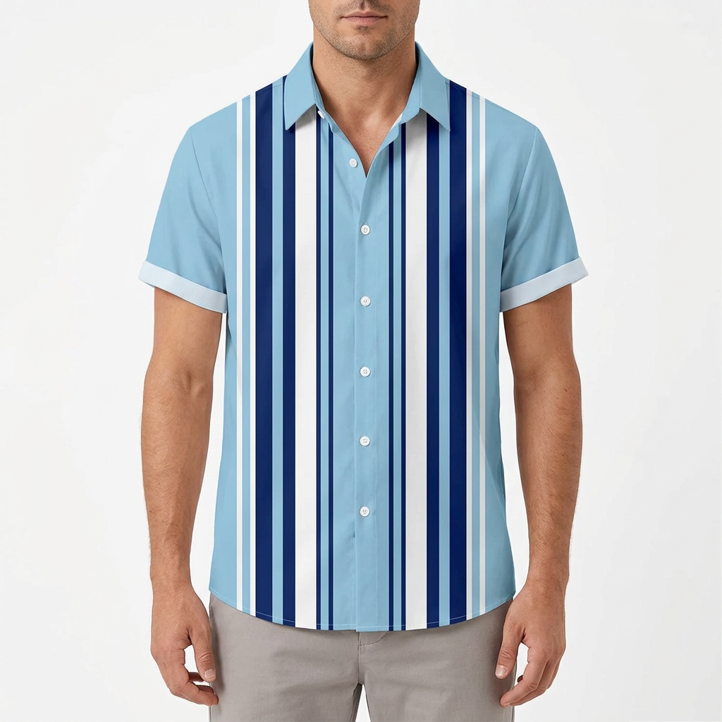 Sky blue striped shirt on a male model