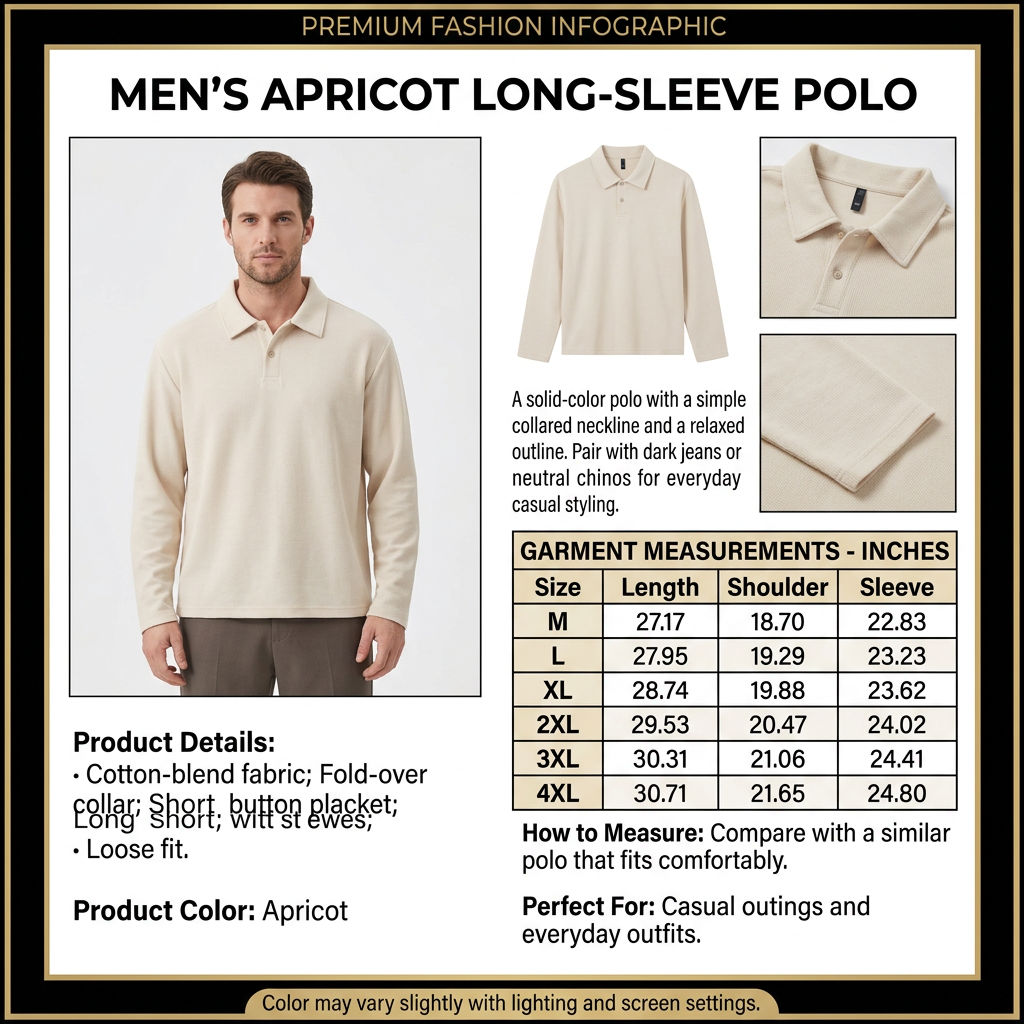 Square Apricot long-sleeve polo infographic