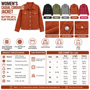 Square casual corduroy jacket infographic