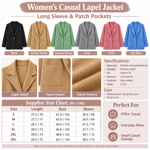 Square casual lapel jacket infographic