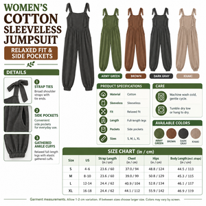 Square cotton sleeveless jumpsuit infographic