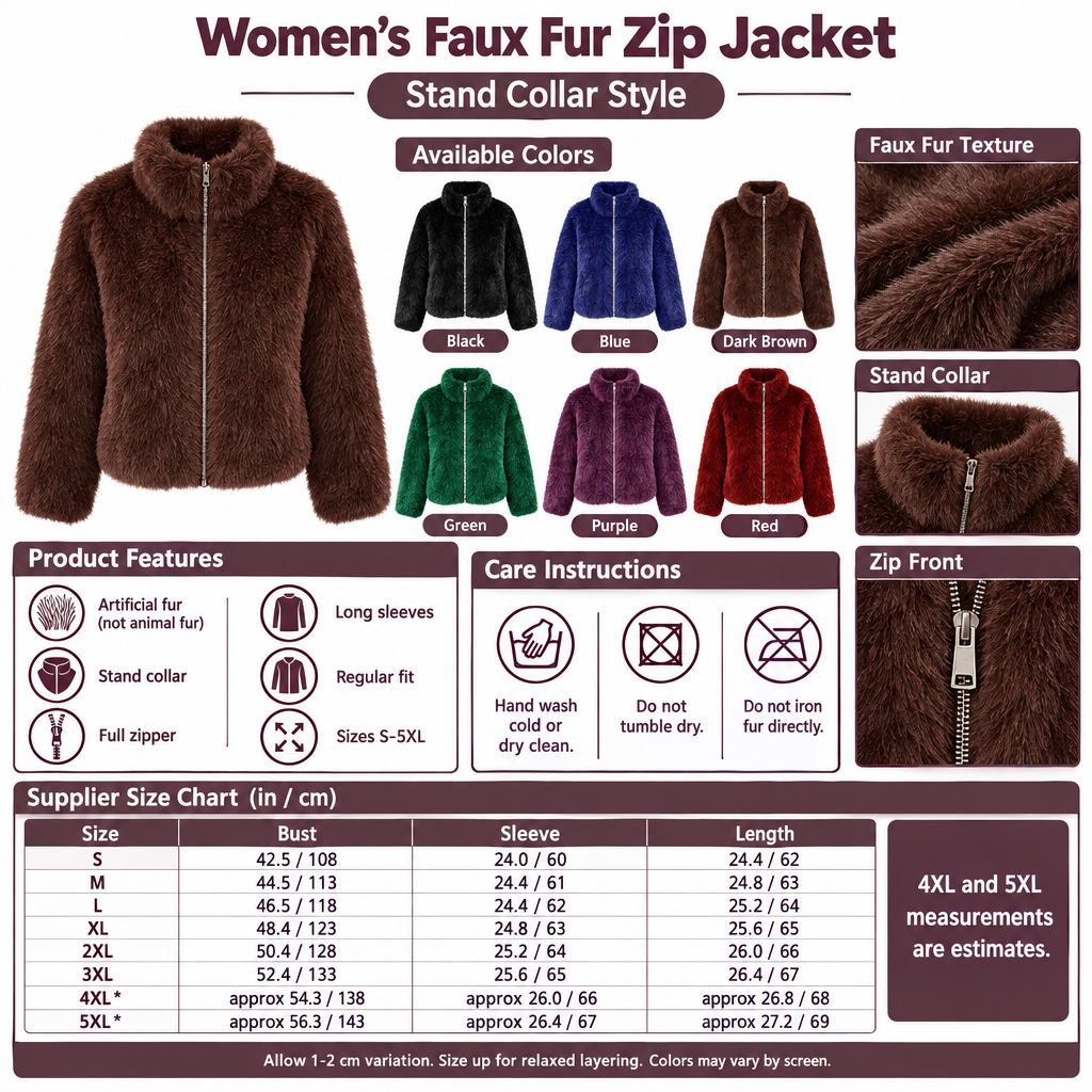 Square faux-fur zip jacket infographic