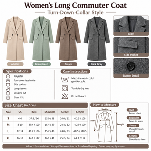 Square long commuter coat infographic