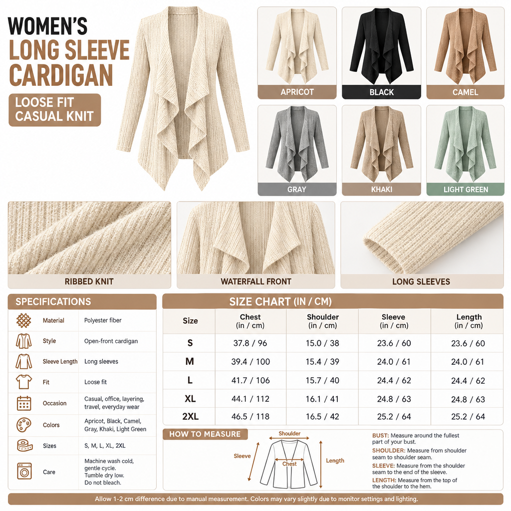Square long-sleeve knit cardigan infographic