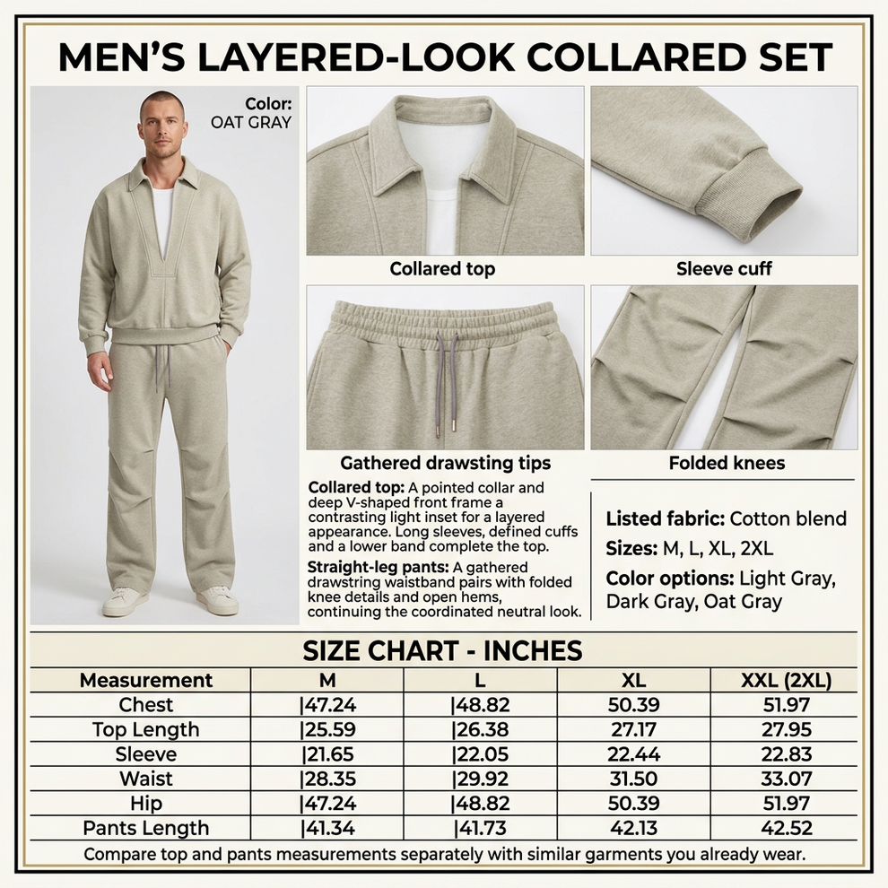 Men's Layered-Look Collared Top & Straight-Leg Pants Set – fashion success