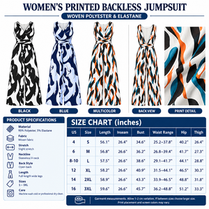 Square printed backless jumpsuit infographic