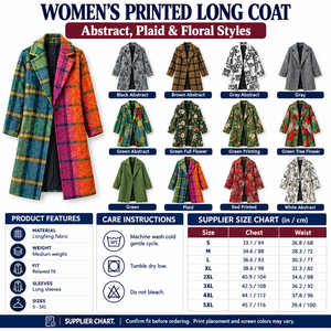Square printed long coat infographic