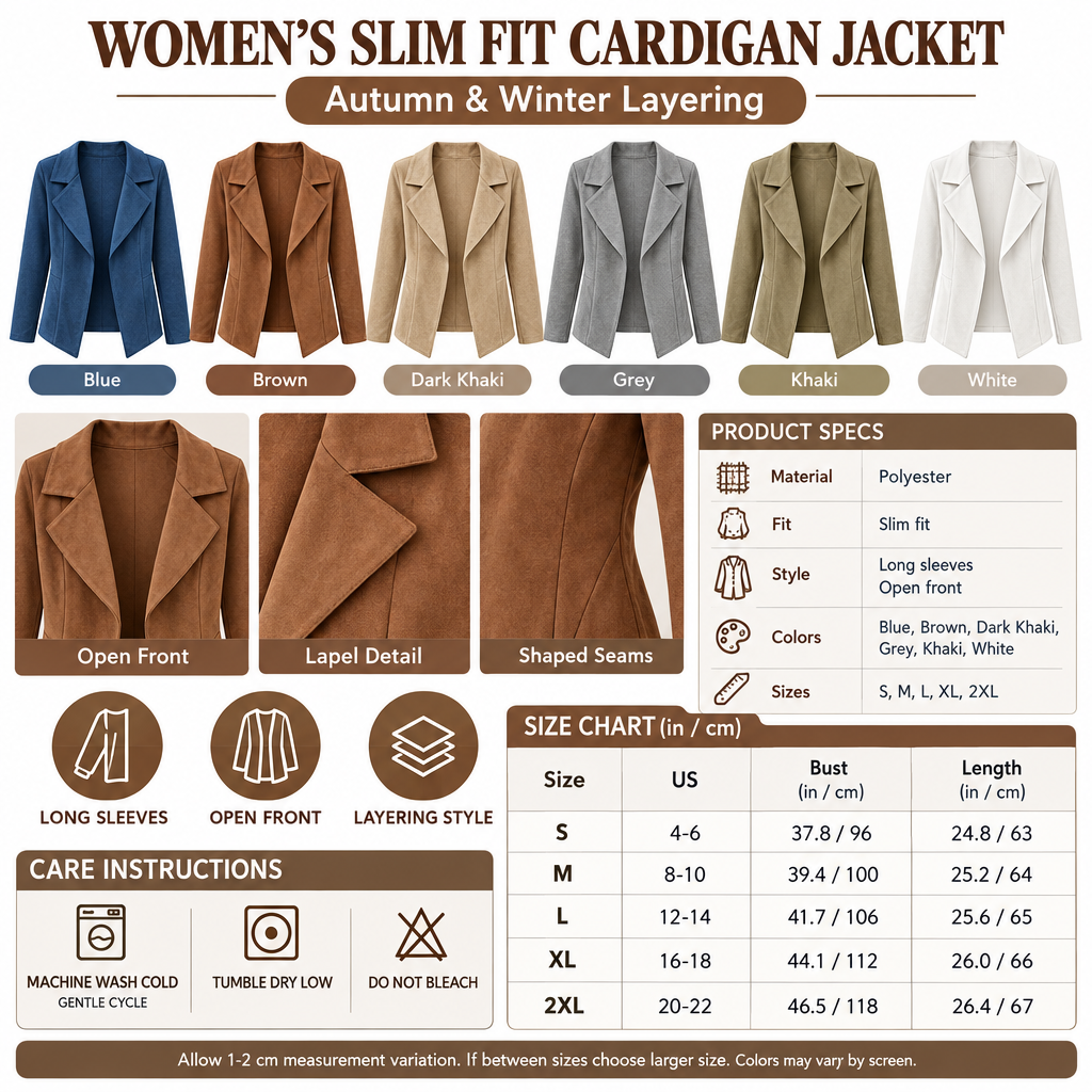 Square slim-fit cardigan jacket infographic