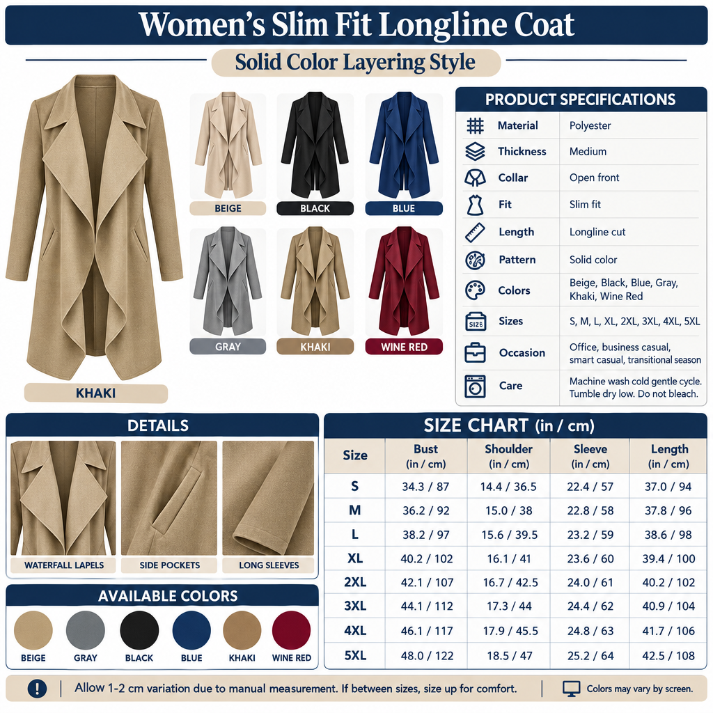 Square slim-fit longline coat infographic
