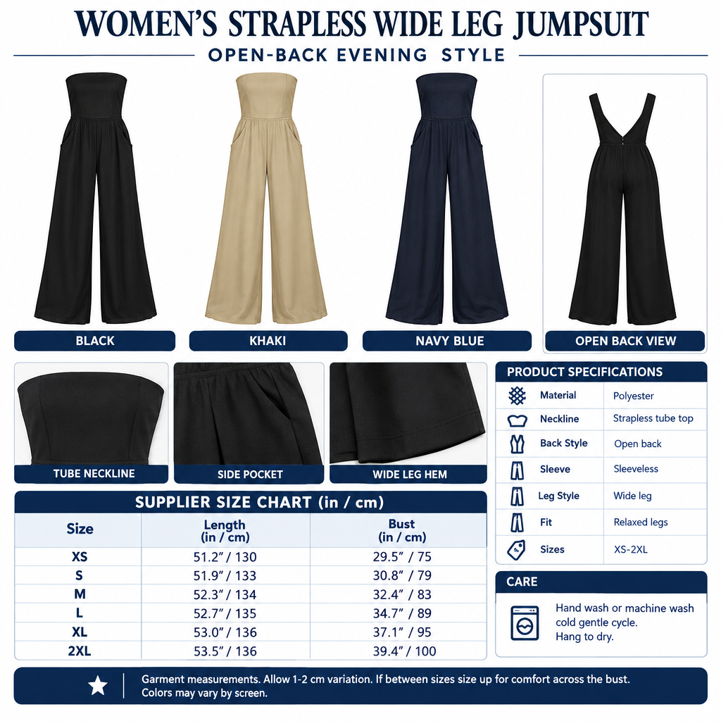 Square strapless wide-leg jumpsuit infographic