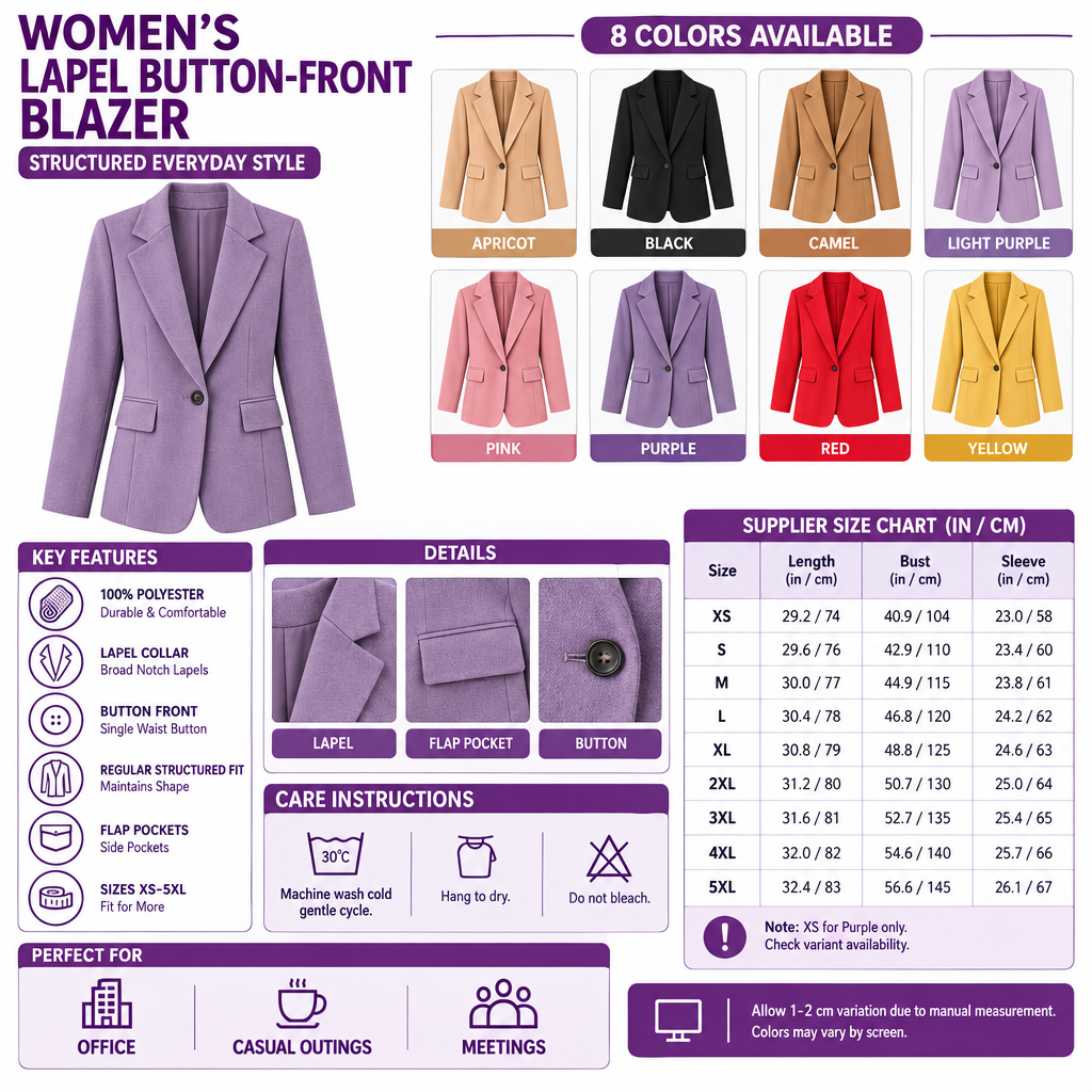 Square structured lapel blazer infographic