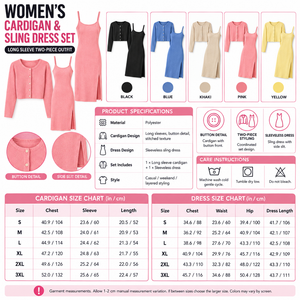 Square Women's Cardigan and Sling Dress Set infographic