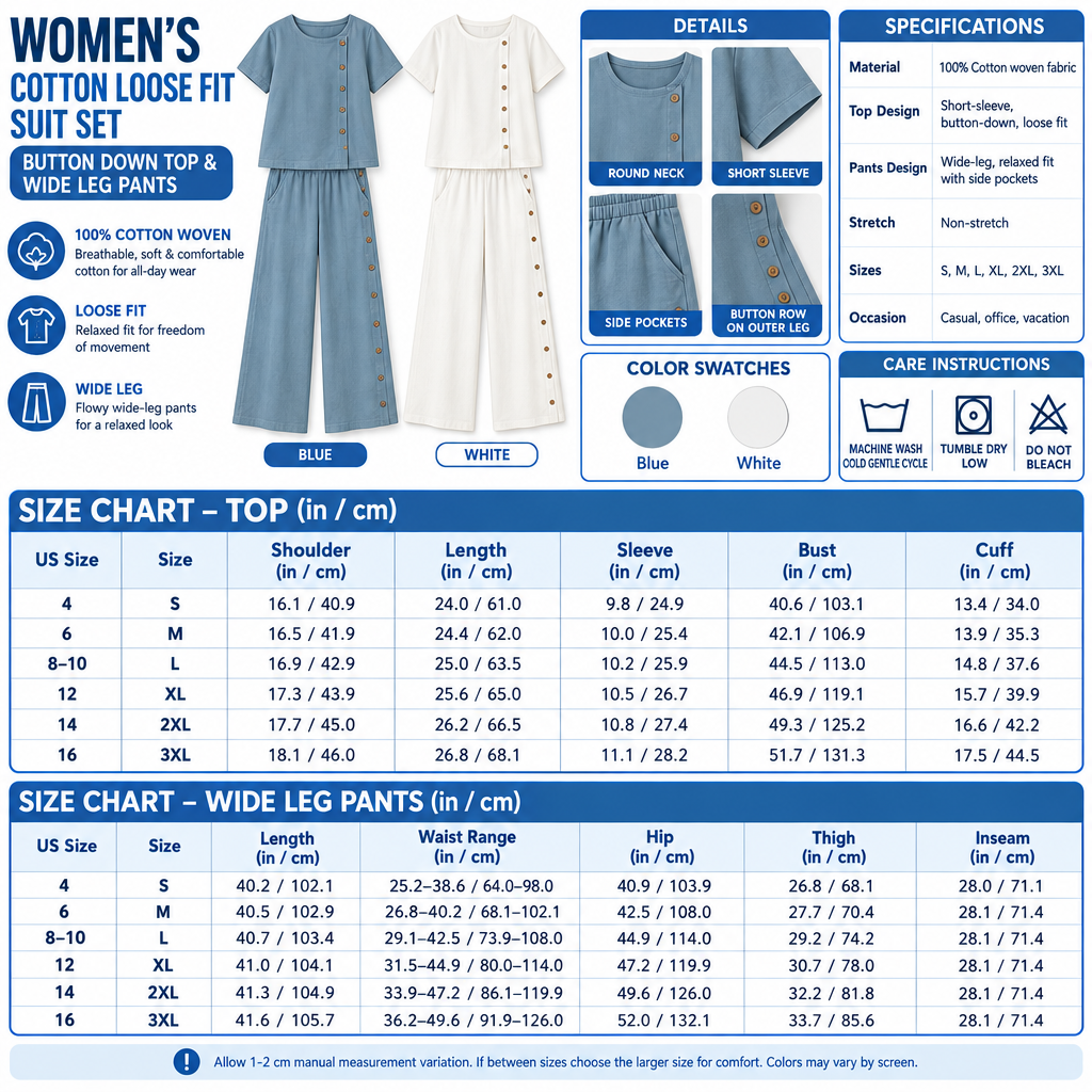 Square Women's Cotton Loose Fit Suit Set infographic