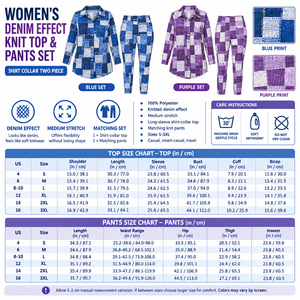 Square Women's Denim Effect Knit Top and Pants Set infographic