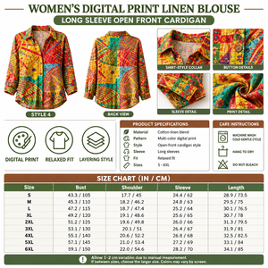 Square Women's Digital Print Linen Cardigan infographic