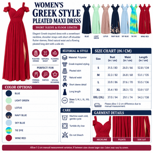 Square Women's Greek Style Pleated Maxi Dress infographic