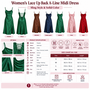 Square Women's Lace Up Back A-Line Midi Dress infographic