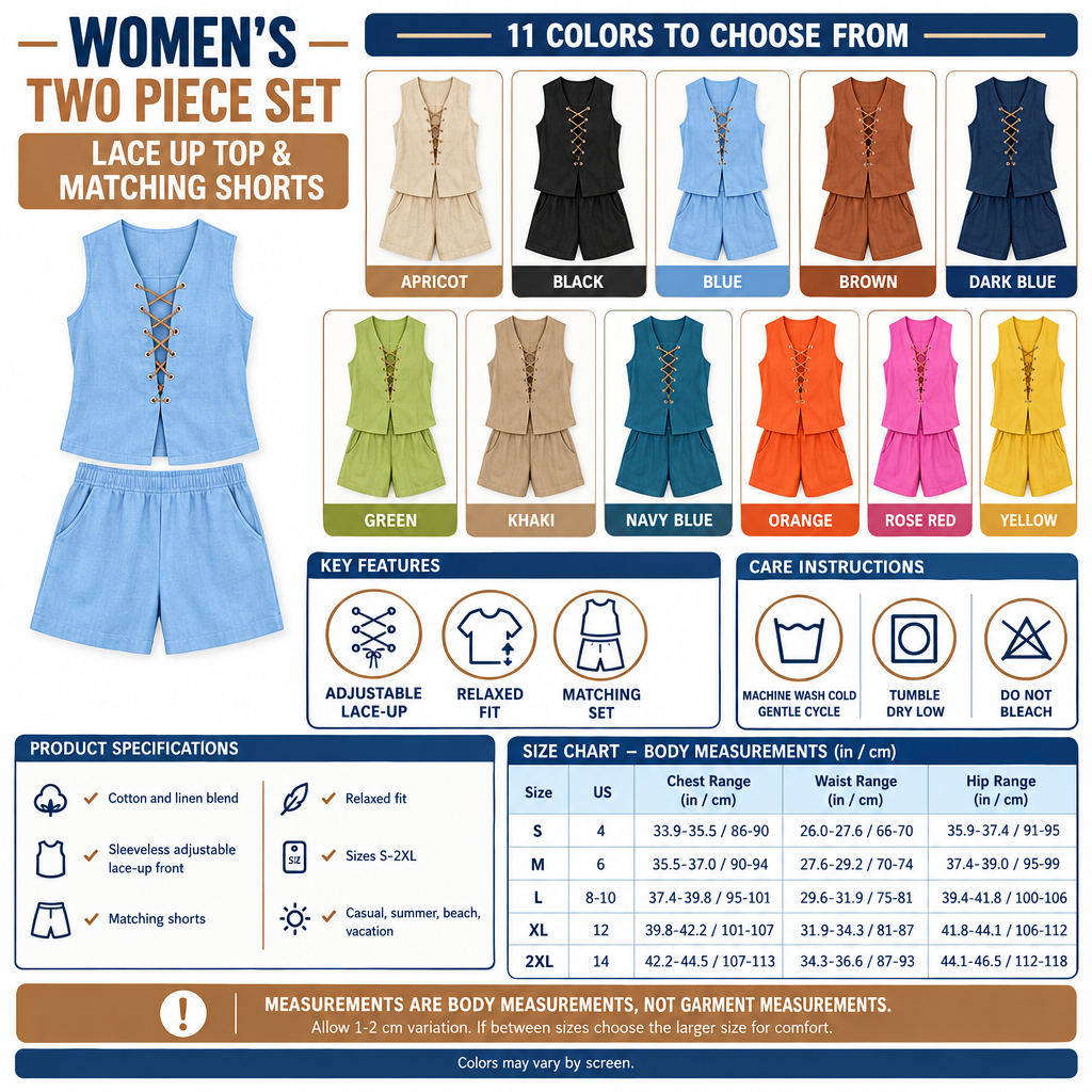 Square Women's Lace Up Top and Matching Shorts infographic