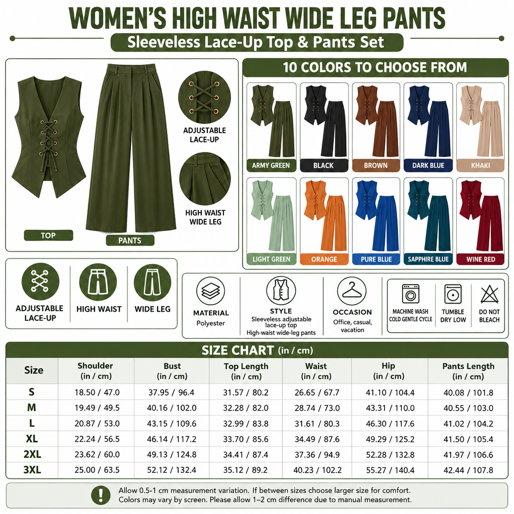 Square Women's Lace-Up Top and Wide Leg Pants infographic