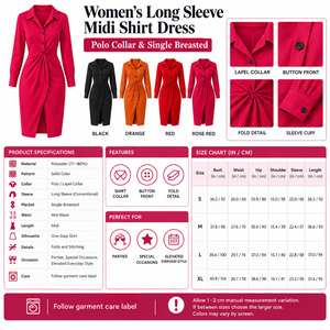 Square Women's Long Sleeve Midi Shirt Dress infographic