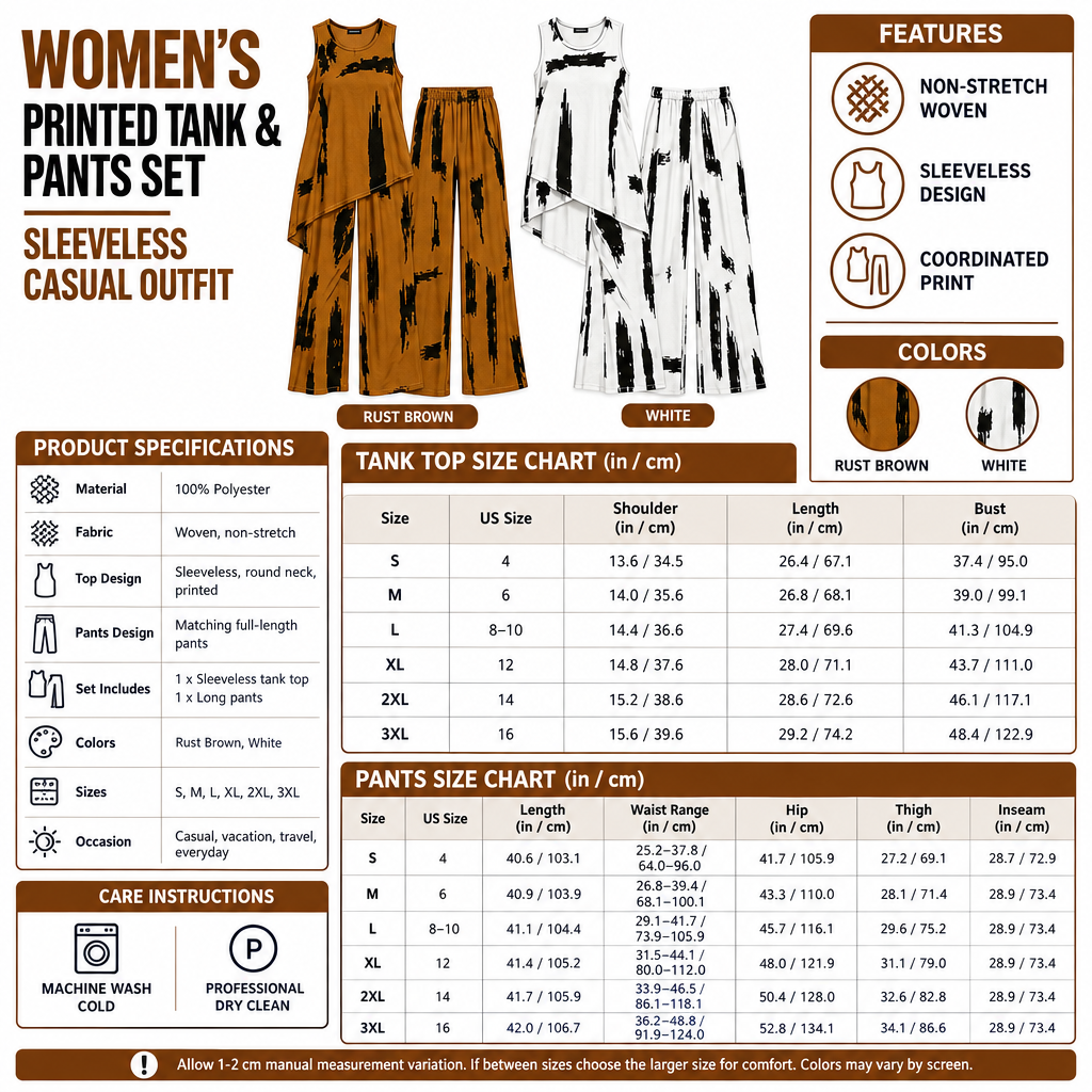 Square Women's Printed Tank and Pants Set infographic
