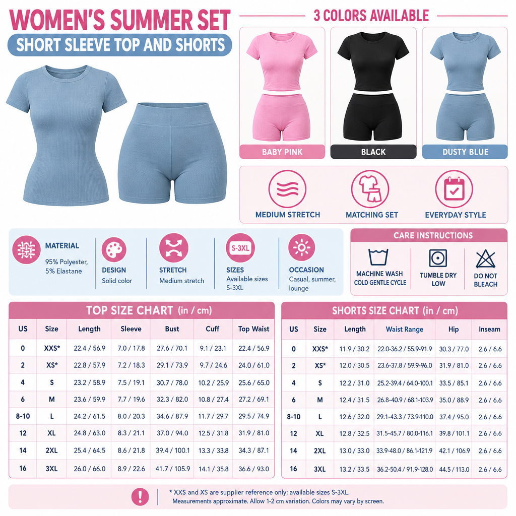 Square Women's Summer Top and Shorts Set infographic