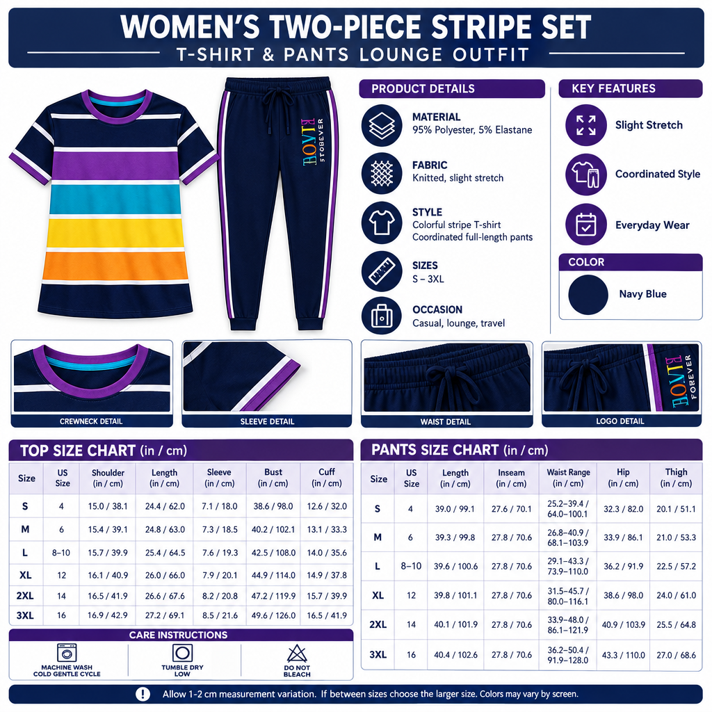 Square Women's Two-Piece Stripe Set infographic