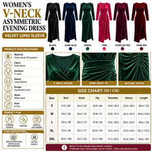 Square Women's V-Neck Asymmetric Velvet Evening Dress infographic