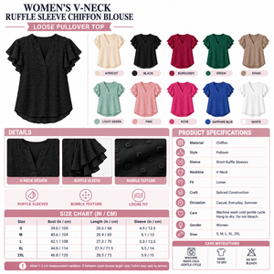 Square Women's V-Neck Ruffle Sleeve Chiffon Blouse infographic