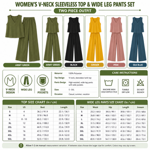 Square Women's V-Neck Sleeveless Top and Wide Leg Pants Set infographic