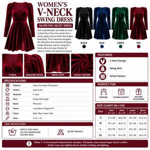 Square Women's V-Neck Swing Velvet Dress infographic